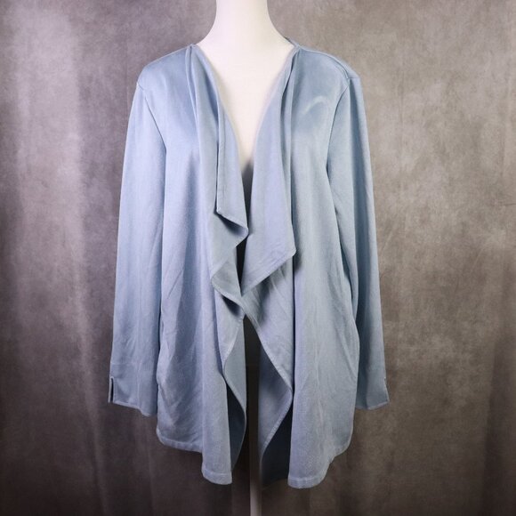 Gretchen Scott Open Cardigan Top Womens Goodness (XXL) Blue Faux Suede LS Preppy - Picture 1 of 8